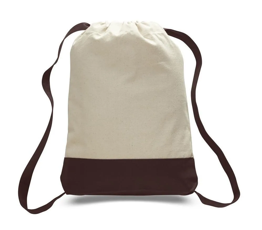 Two Tone Canvas Sport Backpacks / Wholesale Drawstring Bags