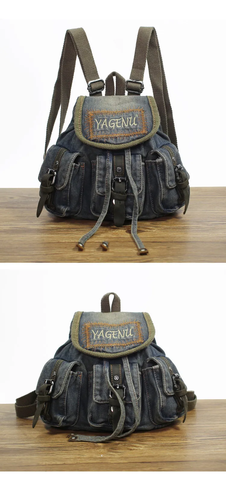 Vintage Denim Blue Womens Backpacks School Backpacks Blue Denim Laptop Backpack Bag For Womens