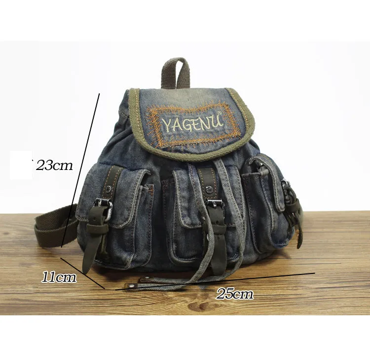 Vintage Denim Blue Womens Backpacks School Backpacks Blue Denim Laptop Backpack Bag For Womens