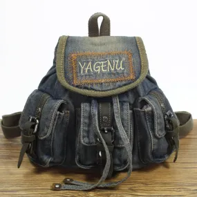 Vintage Denim Blue Womens Backpacks School Backpacks Blue Denim Laptop Backpack Bag For Womens