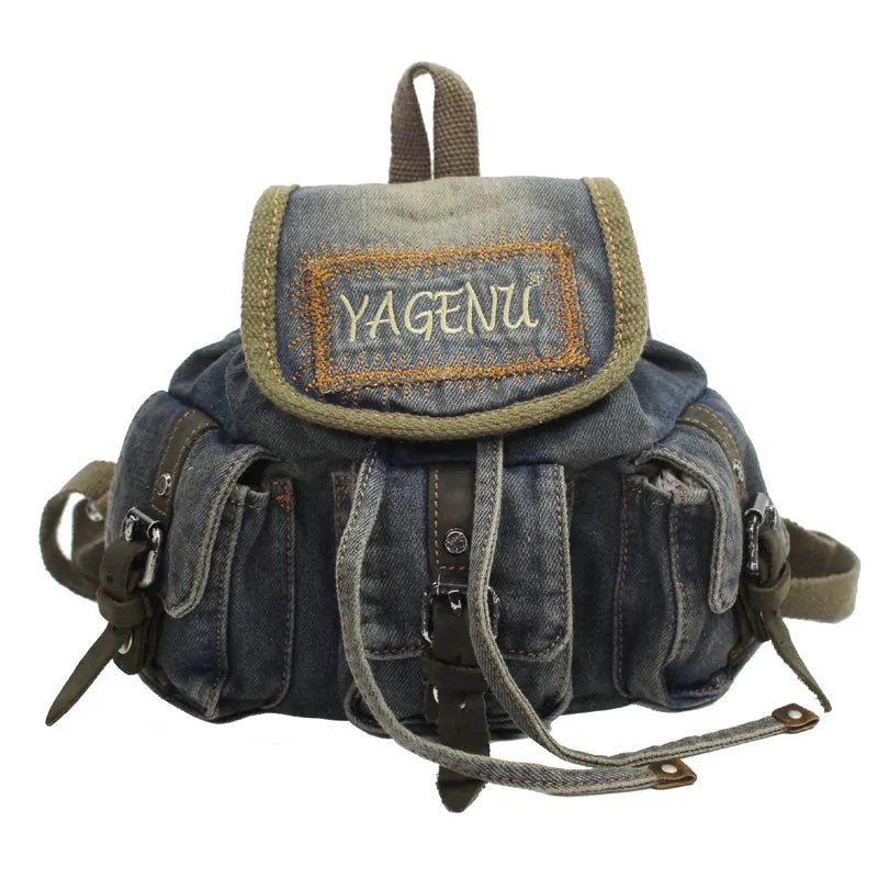 Vintage Denim Blue Womens Backpacks School Backpacks Blue Denim Laptop Backpack Bag For Womens