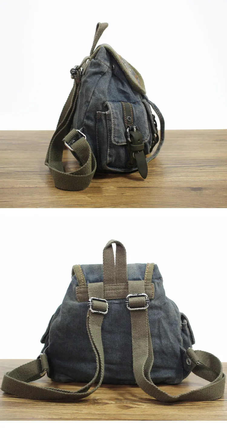 Vintage Denim Blue Womens Backpacks School Backpacks Blue Denim Laptop Backpack Bag For Womens