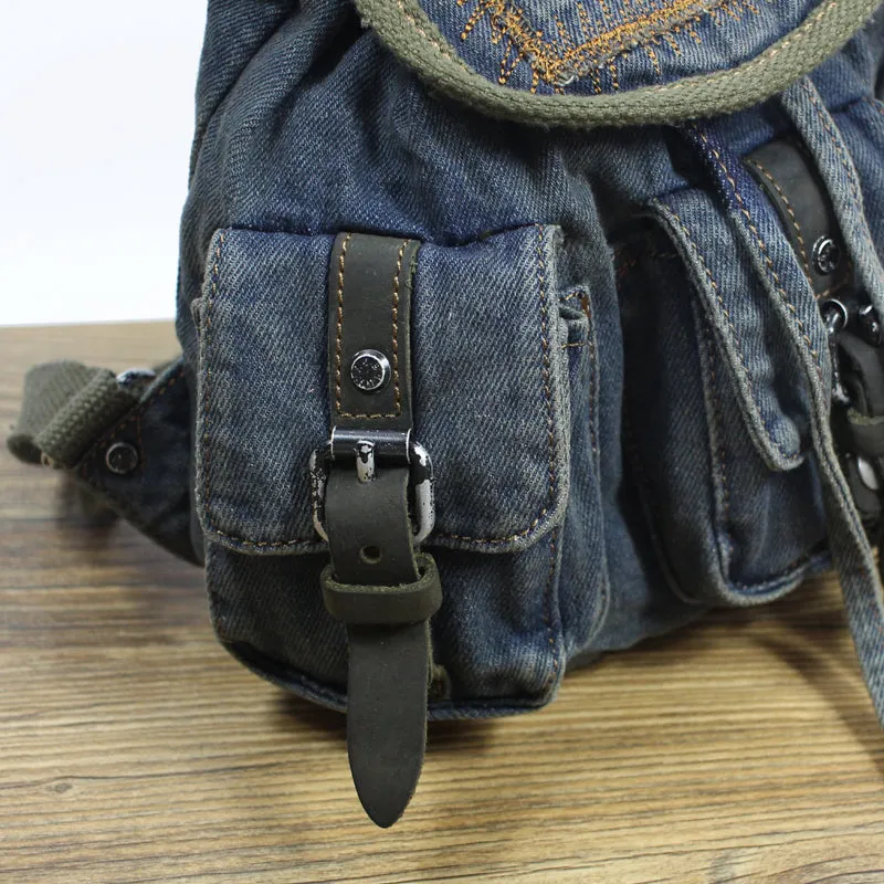 Vintage Denim Blue Womens Backpacks School Backpacks Blue Denim Laptop Backpack Bag For Womens